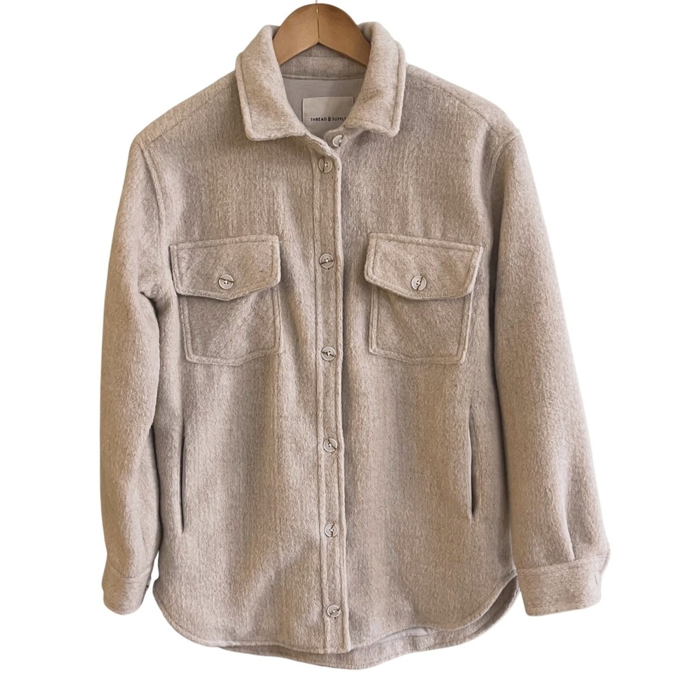 Thread & Supply Heather Ivory Fleece Lined Button‎ Down Jacket J711NR XS Woman's